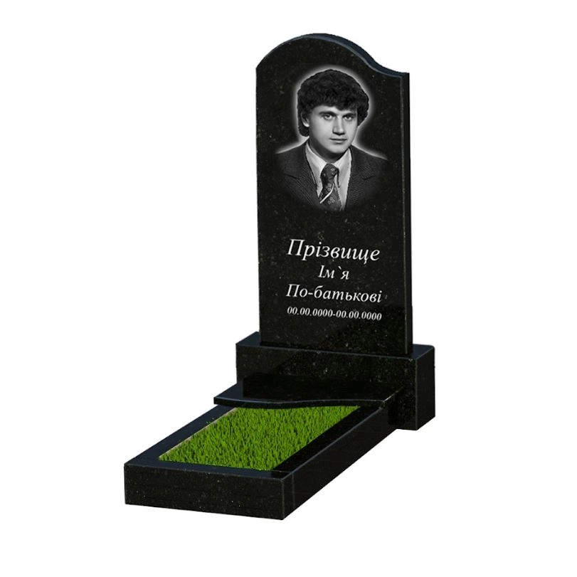 Основне Гранітний пам'ятник стела 80x40 см одинарний із чорного граніту Коростишів з хвилею різьблений к3-kor-pf-80-40-05-011-l