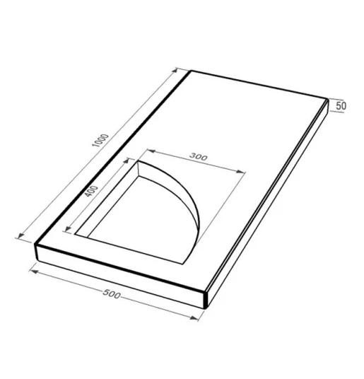 Розміри Надгробна плита коричнева 1000x500x50 з Токівського граніту з полірованими фасками плита Куточок ліва pl-tok-pf-pt-100-50-05-KUT-l