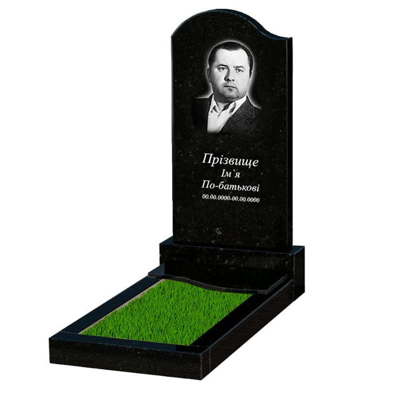 Основное Памятник на кладбище из гранита с плитой на цветнике одинарный из черного гранита Коростышев с волной резной к5-kor-pf-100-50-08-011-l