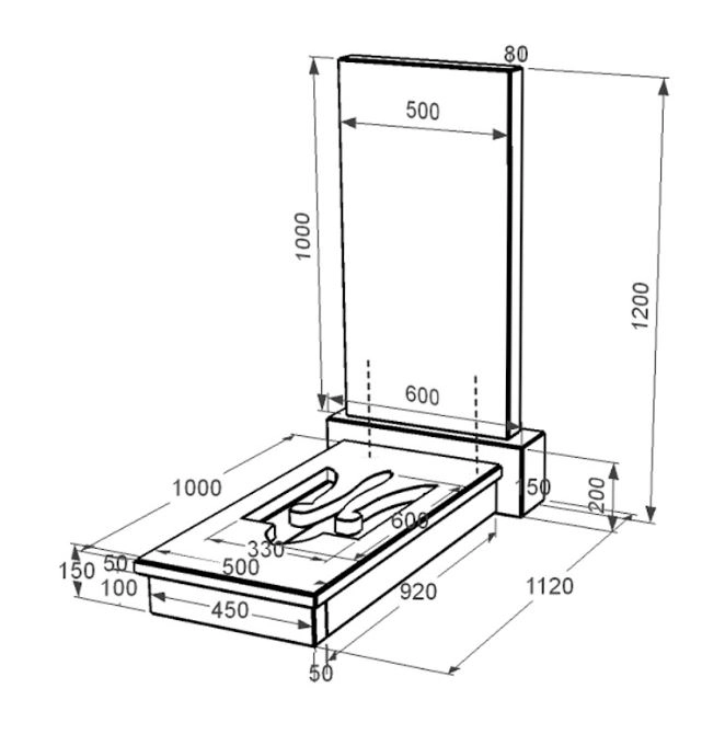 Размеры Гранитный памятник на кладбище производство Украина одинарный из черного гранита Коростышев с Трезубом вырезанным к8-kor-pf-100-50-08-001