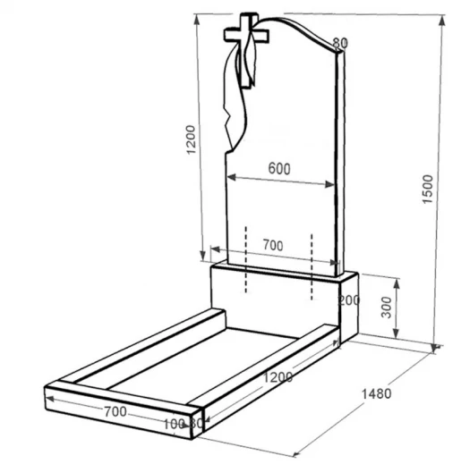 Размеры Гранитный памятник высотой 150 см одинарный из черного гранита Коростышев с крестом и плащаницей резной к2-kor-npf-120-60-08-142