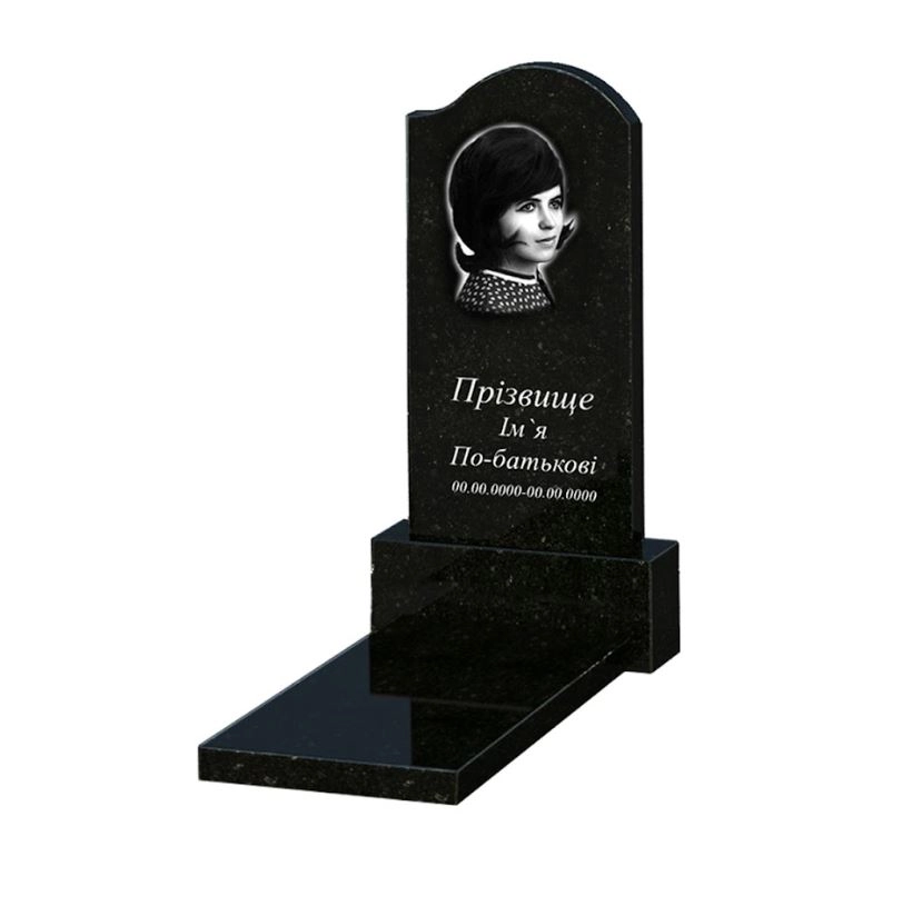 Основное Гранитный памятник с полированными фасками одинарный из черного гранита Коростышев с волной резной к7-kor-pf-80-40-05-011-r