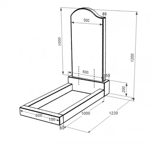 Размеры Памятник из гранита с полированными фасками одинарный из черного гранита Коростышев с волной резной к2-kor-pf-100-50-08-011-l