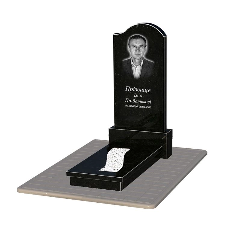 Основное Гранитный памятник с вырезанной полосой одинарный из черного гранита Коростышев с волной резной к23-kor-npf-120-60-08-011-r-pbd3