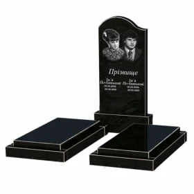 Основное Гранитный памятник с гробницей двойной из черного гранита Коростышев с волной резной к21-kor-npf-100-50-08-011