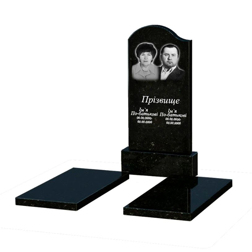 Основное Гранитный памятник с надгробной плитой двойной из черного гранита Коростышев с волной резной к17-kor-pf-100-50-08-011-l