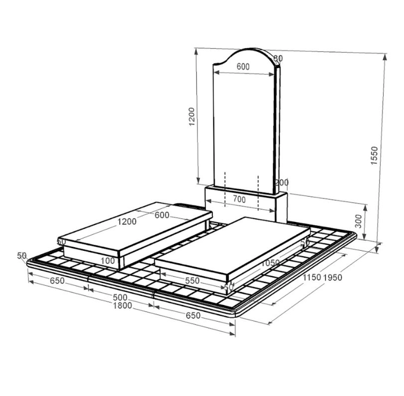 Размеры Гранитный памятник супругам двойной из черного гранита Коростышев с волной резной к19-kor-npf-120-60-08-011-r-pbd3