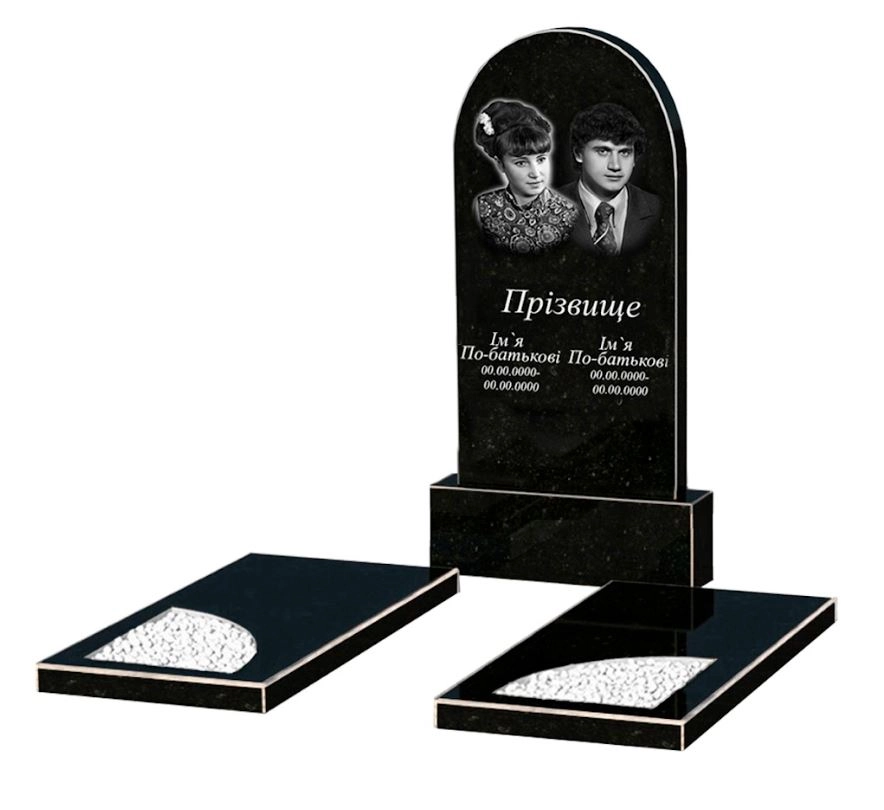 Основное Гранитный памятник с вырезанным уголком двойной из черного гранита Коростышев к18-kor-npf-100-50-08-006