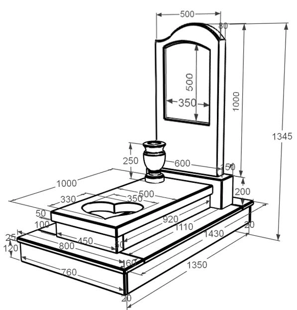 Размеры Мраморный памятник производство Украина из мрамора Дайна с сердцем резная работа к11-dan-pf-100-50-08-011-r-ck