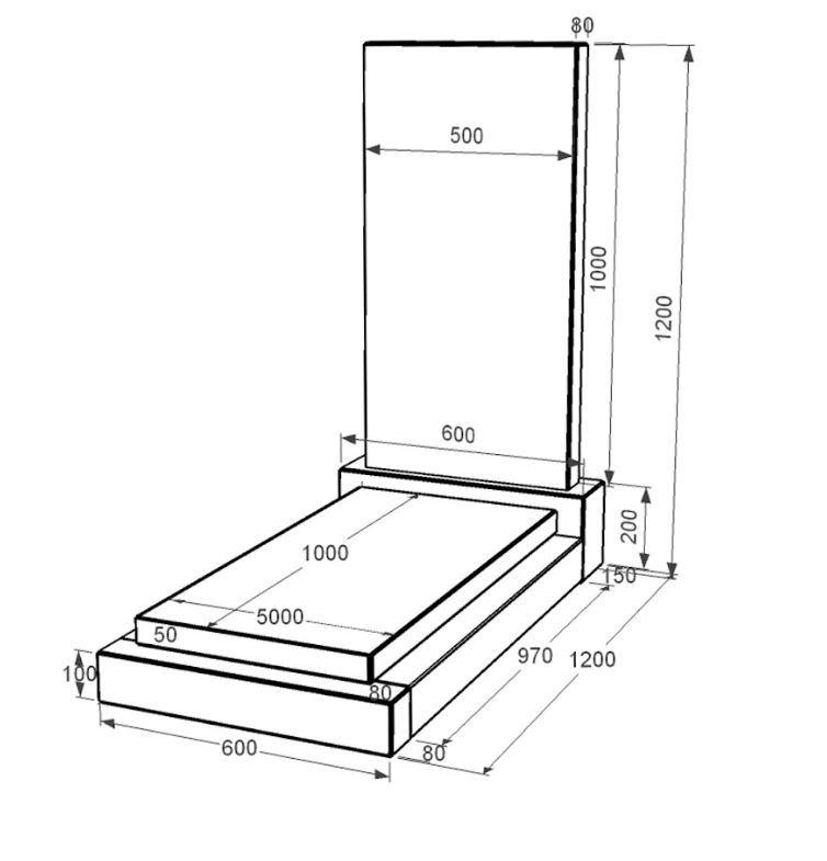 Розміри Гранітний пам'ятник для мужчини одинарний із чорного граніту Коростишів без різьблених робіт к12-kor-pf-100-50-08-001