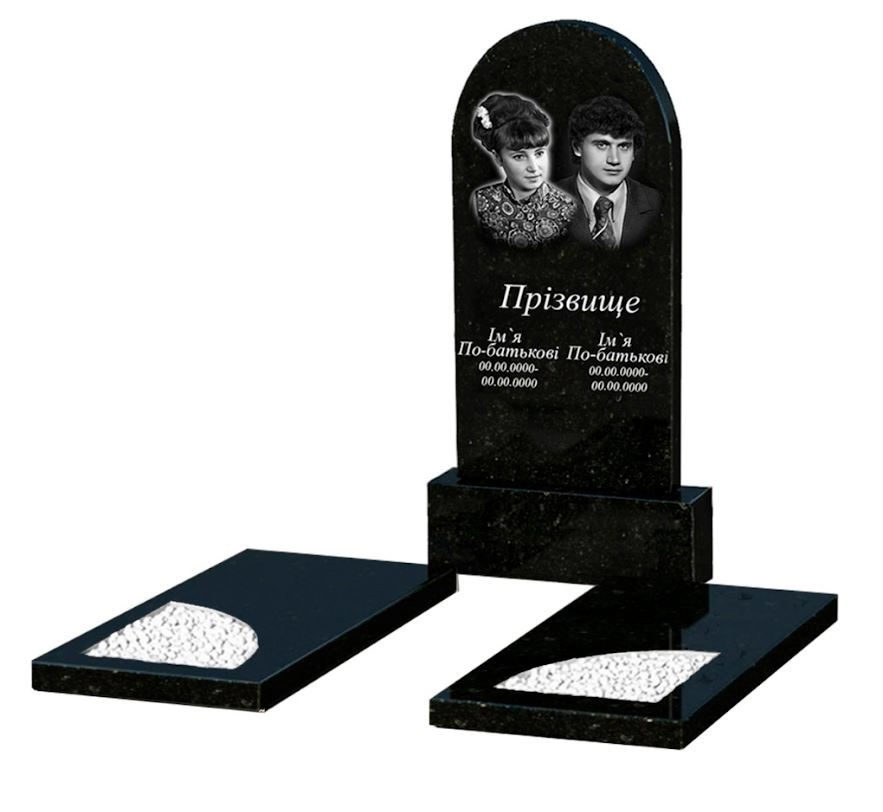 Основное Гранитный памятник с вырезанным уголком двойной из черного гранита Коростышев к18-kor-pf-100-50-08-006