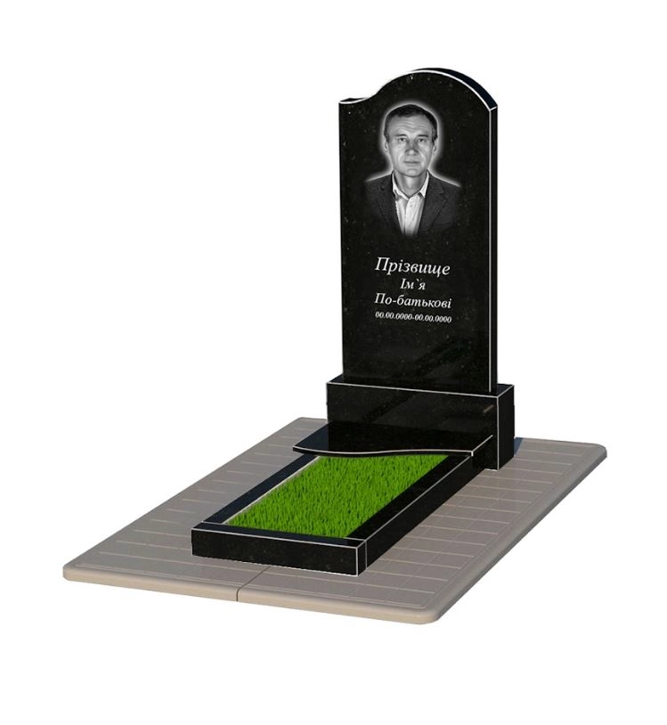 Основное Памятник из гранита с цветником одинарный из черного гранита Коростышев с волной резной к3-kor-npf-120-60-08-011-r-pbd3