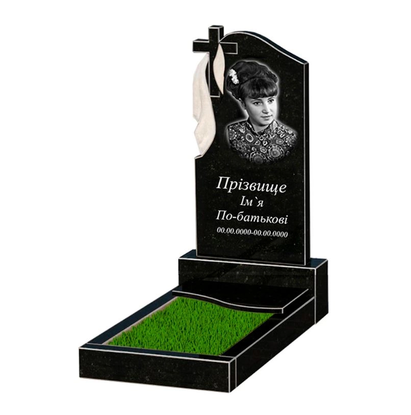 Основное Гранитный памятник 100 см высотой одинарный из черного гранита Коростышев с волной резной к5-kor-npf-80-40-05-142-l