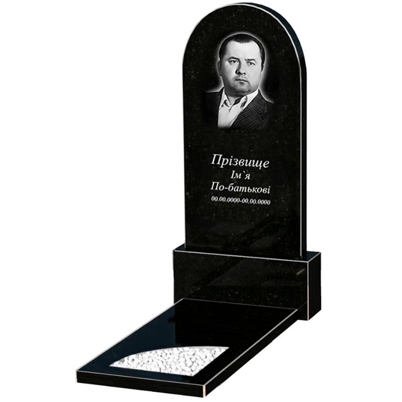 Основное Гранитный памятник с вырезанным уголком одинарный из черного гранита Коростышев к9-kor-npf-120-60-08-006