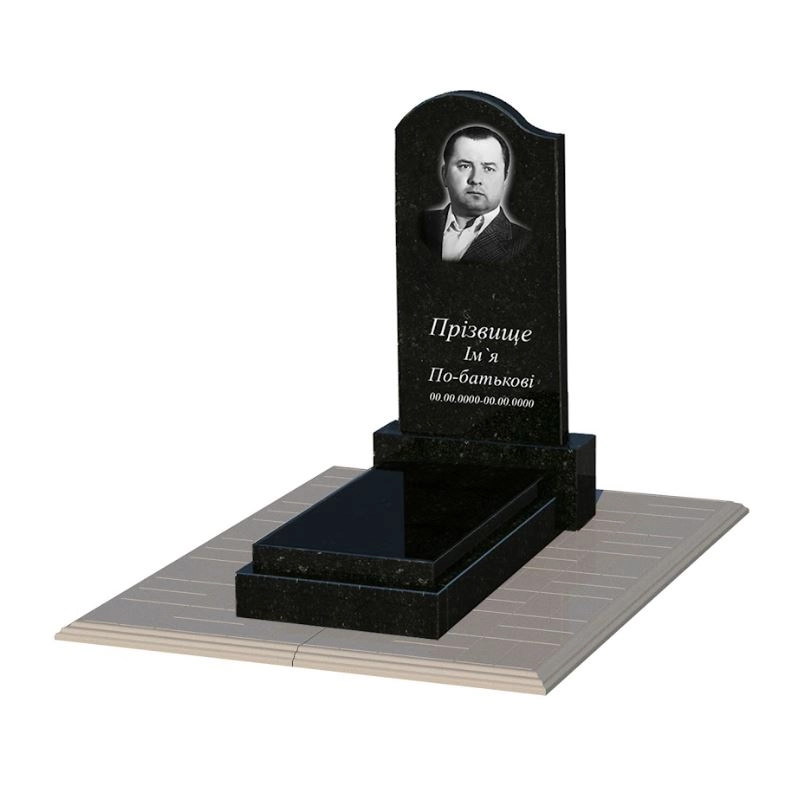 Основне Гранітний пам'ятник стела 80x40 см одинарний із чорного граніту Коростишів з хвилею різьблений к12-kor-pf-80-40-05-011-l-pbd1