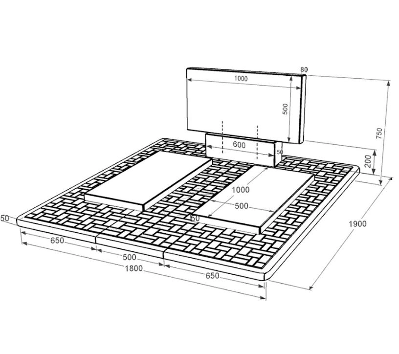 Размеры Гранитный памятник габбро двойной из черного гранита Коростышев без резных работ к17-kor-npf-50-100-08-001-pbd2
