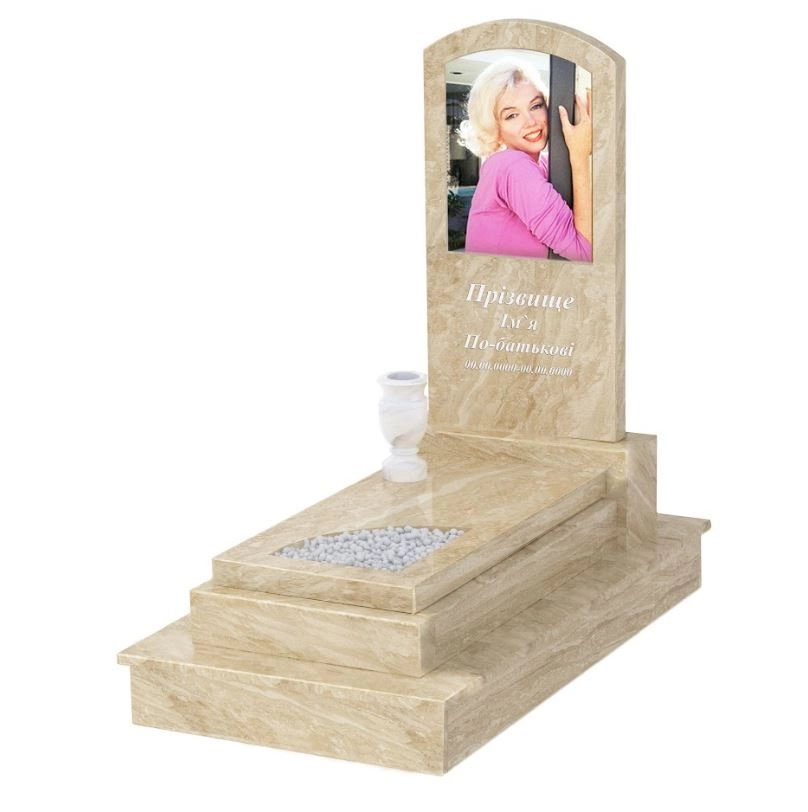 Основне Мармуровий пам'ятник мамі одинарний з мармуру Дайна з вирізаним куточком к24-dan-pf-80-40-05-009-ck