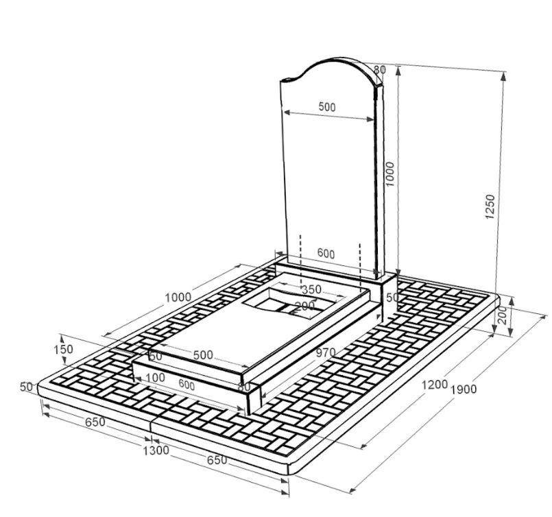 Размеры Могильная плита из гранита с вырезанным флагом одинарная из черного гранита Коростышев к6-kor-pf-100-50-08-011-r-pbd2