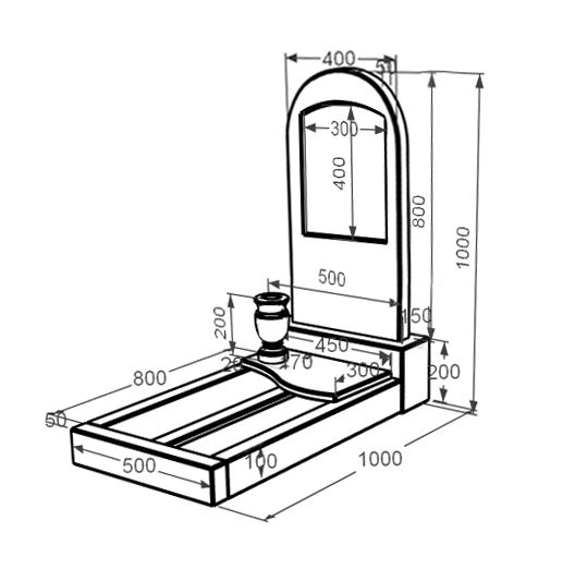 Розміри Мармуровий пам'ятник напівкруглий одинарний з білого мармуру Волокас з хвилею різьблений з полукруглою стелою к5-vol-pf-80-40-05-006
