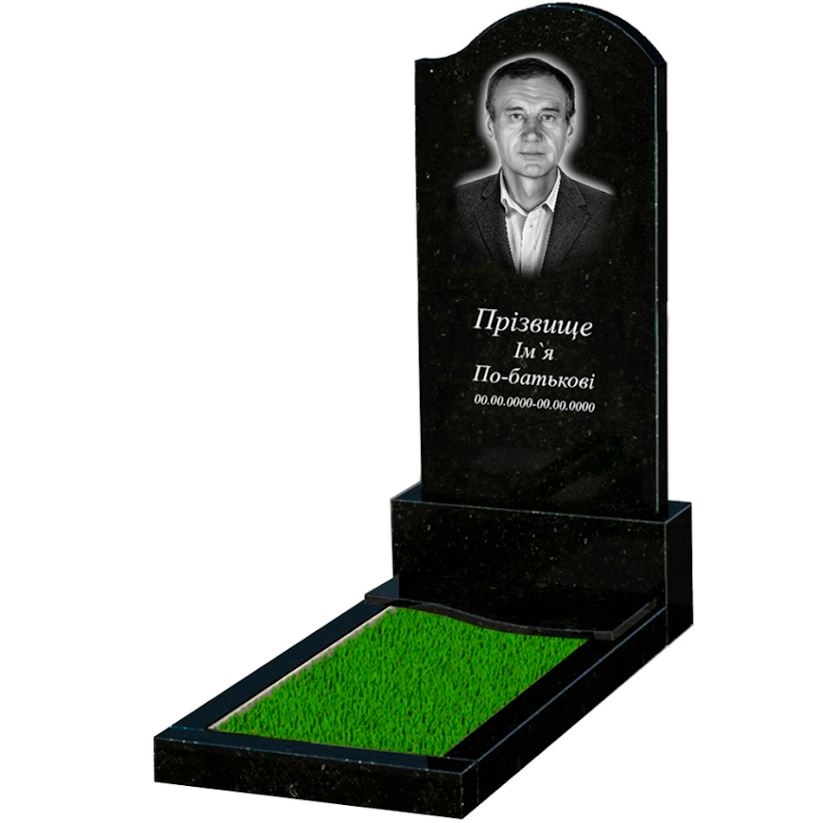 Основное Гранитный памятник фигурной формы одинарный из черного гранита Коростышев с волной резной к5-kor-pf-120-60-08-011-r