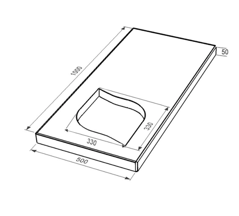 Размеры Надгробная плита коричневого цвета 1000x500x50 из Токовского гранита с неполированными фасками серия Лист правая pl-tok-npf-pt-100-50-05-LISTOK-r