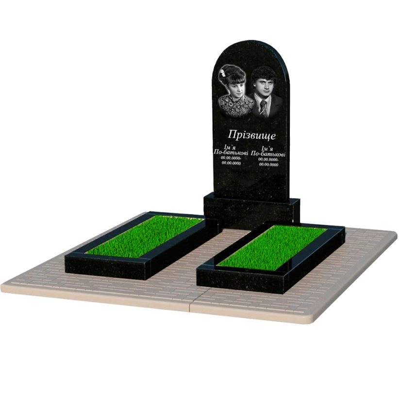Основне Пам'ятник із граніту на могилу подвійний із чорного граніту Коростишів з полукруглою стелою к14-kor-pf-100-50-08-006-pbd2