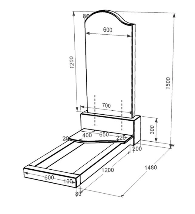 Розміри Пам'ятник на цвинтар з граніту виробництво Україна одинарний із чорного граніту Коростишів з хвилею різьблений к3-kor-npf-120-60-08-011