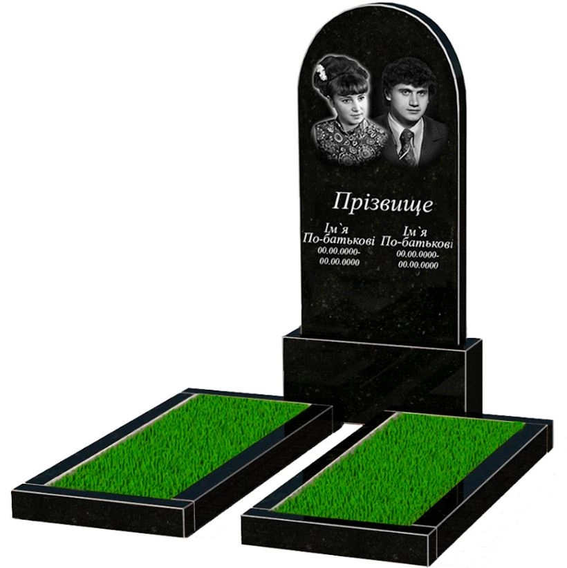 Основное Гранит надгробие вертикальное двойное из черного гранита Коростышев с полукруглой стелой к14-kor-npf-120-60-08-006