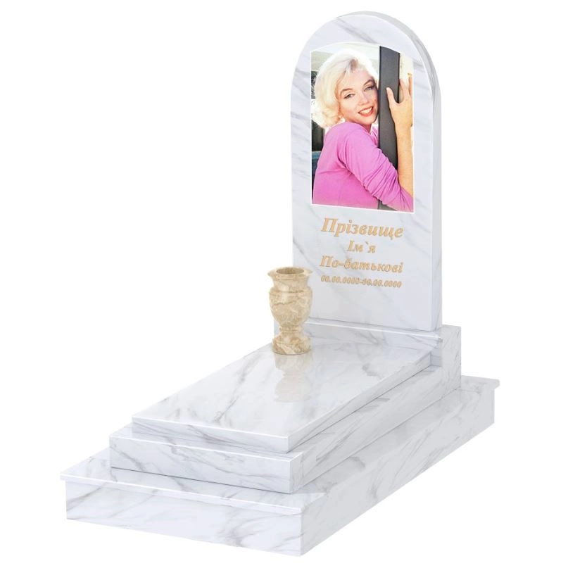 Основне Пам'ятник на могилу із мармуру білого кольору одинарний з білого мармуру Волокас з полукруглою стелою к12-vol-pf-100-50-08-006-ck