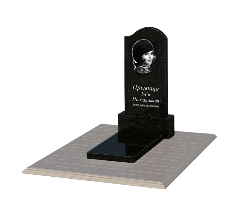 Основное Гранитный памятник высотой 100 см одинарный из черного гранита Коростышев с волной резной к7-kor-pf-80-40-05-011-r-pbd1