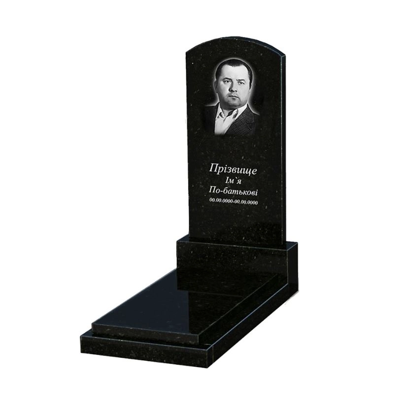 Основне Пам'ятник із граніту чоловічий одинарний із чорного граніту Коростишів з дугою різьблений к12-kor-pf-120-60-08-009