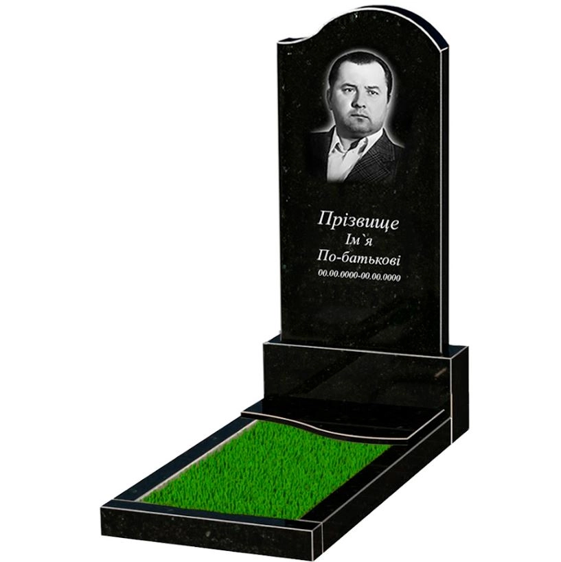 Основне Гранітний пам'ятник з повним поліруванням сторін одинарний із чорного граніту Коростишів з хвилею різьблений к5-kor-npf-120-60-08-011-r