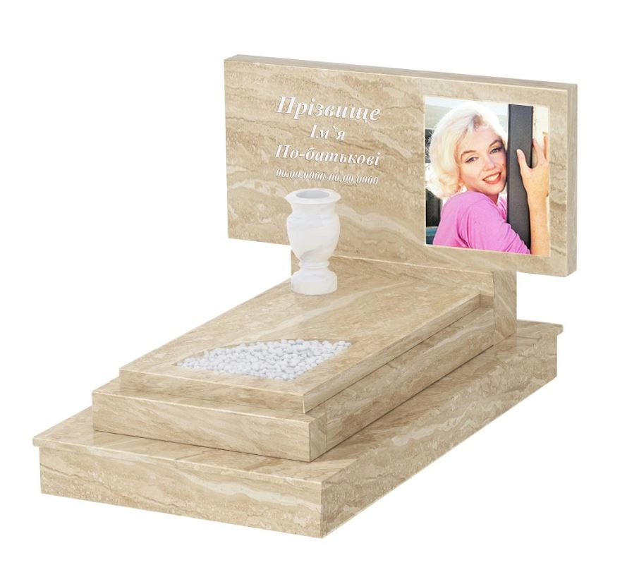 Основне Пам'ятник надгробок з мармуру висотою 70 см одинарний з мармуру Дайна з вирізаним куточком к24-dan-pf-50-100-05-001-ck