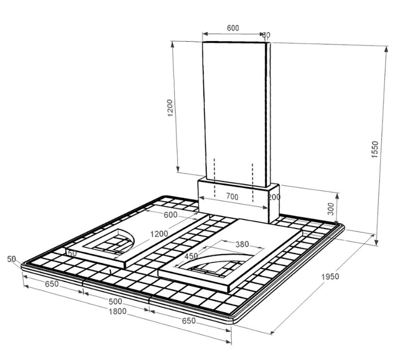 Розміри Гранітний пам'ятник високий подвійний із чорного граніту Коростишів з вирізаним куточком к18-kor-npf-120-60-08-001-pbd3