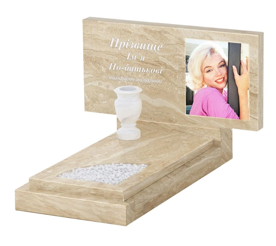 Основне Мармуровий пам'ятник висотою 70 см одинарний з мармуру Дайна з вирізаним куточком к24-dan-pf-50-100-05-001