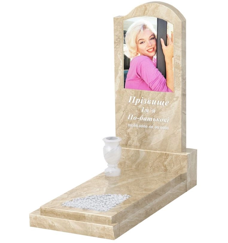 Основне Мармуровий пам'ятник великий з мармуру Дайна з вирізаним куточком к24-dan-pf-120-60-08-011-r