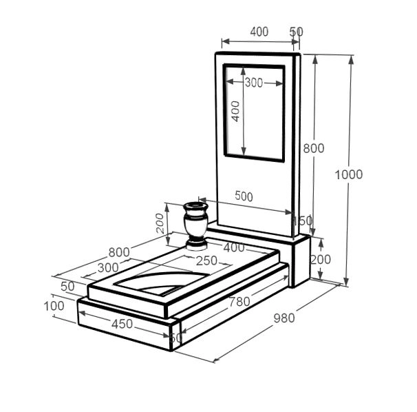 Розміри Мармуровий могильний пам'ятник прямокутний одинарний з бежевого мармуру Дайна з вирізаним куточком к24-dan-pf-80-40-05-001