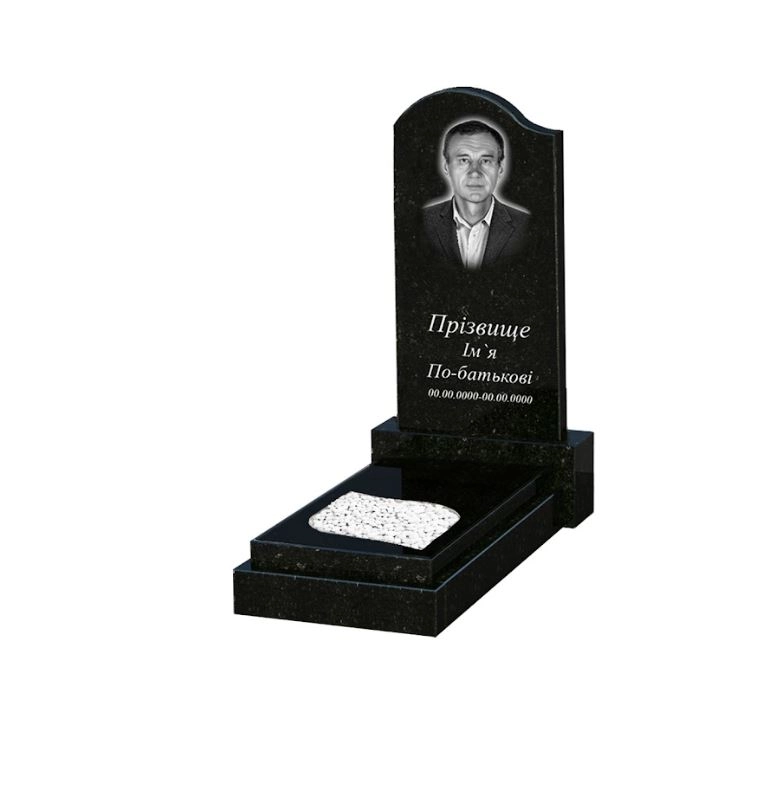 Основне Гранітний пам'ятник 100 см висотою одинарний із чорного граніту Коростишів з листом різьблена робота к13-kor-pf-80-40-05-011-l
