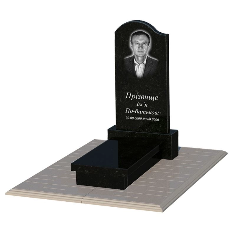 Основне Гранітний пам'ятник з чорною стелою одинарний із чорного граніту Коростишів з хвилею різьблений к10-kor-pf-80-40-05-011-l-pbd1
