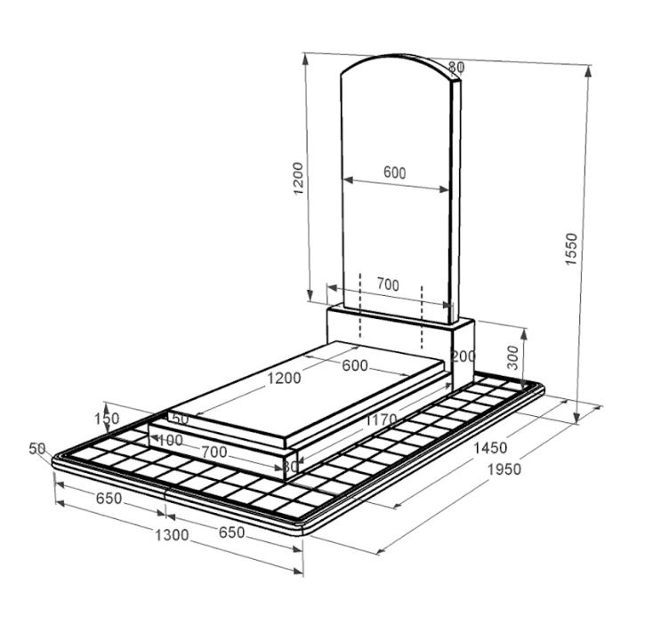 Розміри Гранітний пам'ятник дугоподібний одинарний з дугою різьблений із чорного граніту Коростишів Дуга 009 к12-kor-pf-120-60-08-009-pbd3