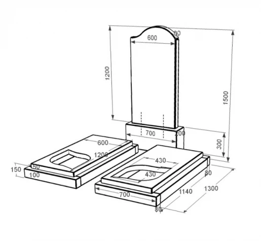 Розміри Гранітний пам'ятник стела 120х60 см подвійний із чорного граніту Коростишів з листом різьблена робота к22-kor-pf-120-60-08-011-r