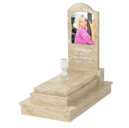 Надгробок з мармуру з полірованими фасками одинарний з мармуру Дайна з хвилею різьблений к12-dan-pf-80-40-05-011-ck