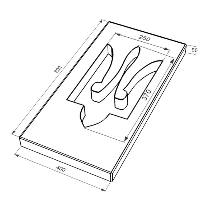 Размеры Надгробная плита 800x400x50 из Токовского гранита с неполированными фасками Трезуб pl-tok-npf-pt-80-40-05-TRIZUB
