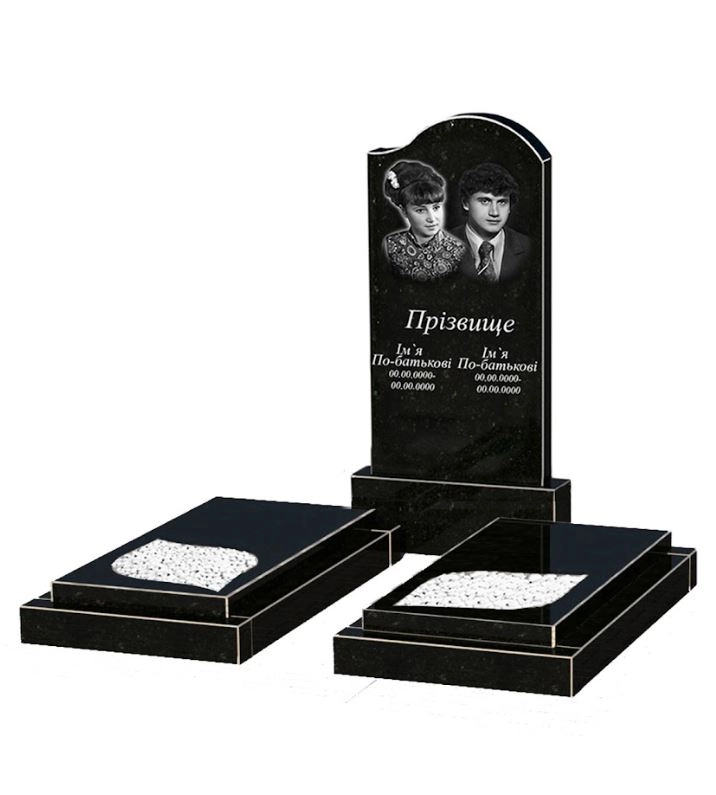 Основне Гранітний пам'ятник з листом та хвилею різьблена робота подвійний із чорного граніту Коростишів к22-kor-npf-100-50-08-011-r