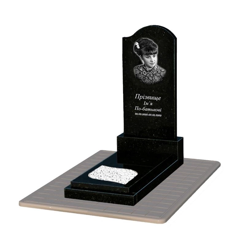 Основне Гранітний пам'ятник жіночий одинарний із чорного граніту Коростишів з листом різьблена робота к13-kor-pf-120-60-08-011-r-pbd3
