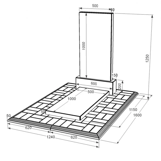 Размеры Гранитный памятник стела 100х50 см одинарный из черного гранита Коростышев без резных работ к96-kor-npf-100-50-08-001-pbd1
