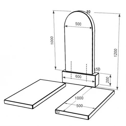Розміри Пам'ятник із граніту поліровані фаски подвійний із чорного граніту Коростишів з полукруглою стелою к17-kor-pf-100-50-08-006