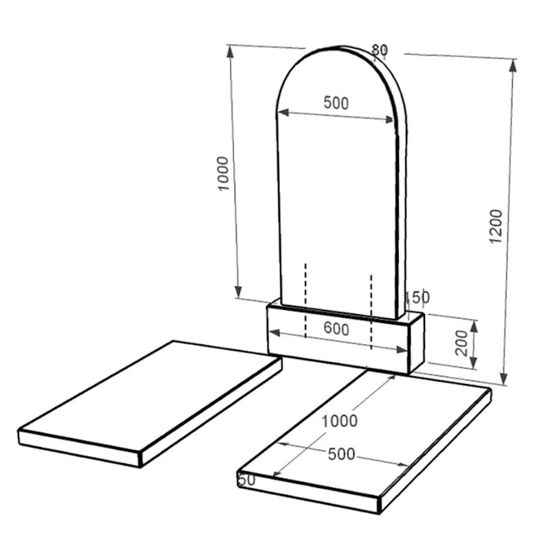 Размеры Памятник из гранита полированные фаски двойной из черного гранита Коростышев с полукруглой стелой к17-kor-pf-100-50-08-006