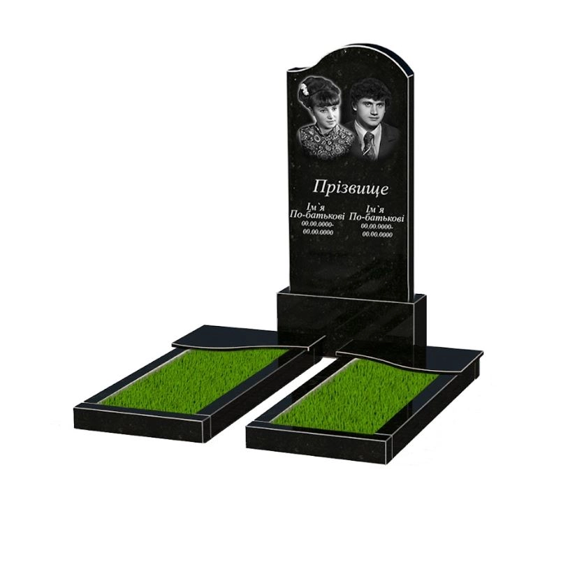 Основне Гранітний пам'ятник на могилу подвійний із чорного граніту Коростишів з хвилею різьблений к15-kor-npf-120-60-08-011-r