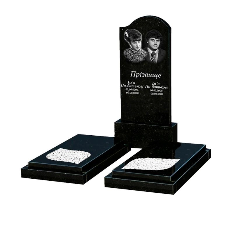 Основное Гранитный памятник стела 120х60 см двойной из черного гранита Коростышев с листом резная работа к22-kor-pf-120-60-08-011-r